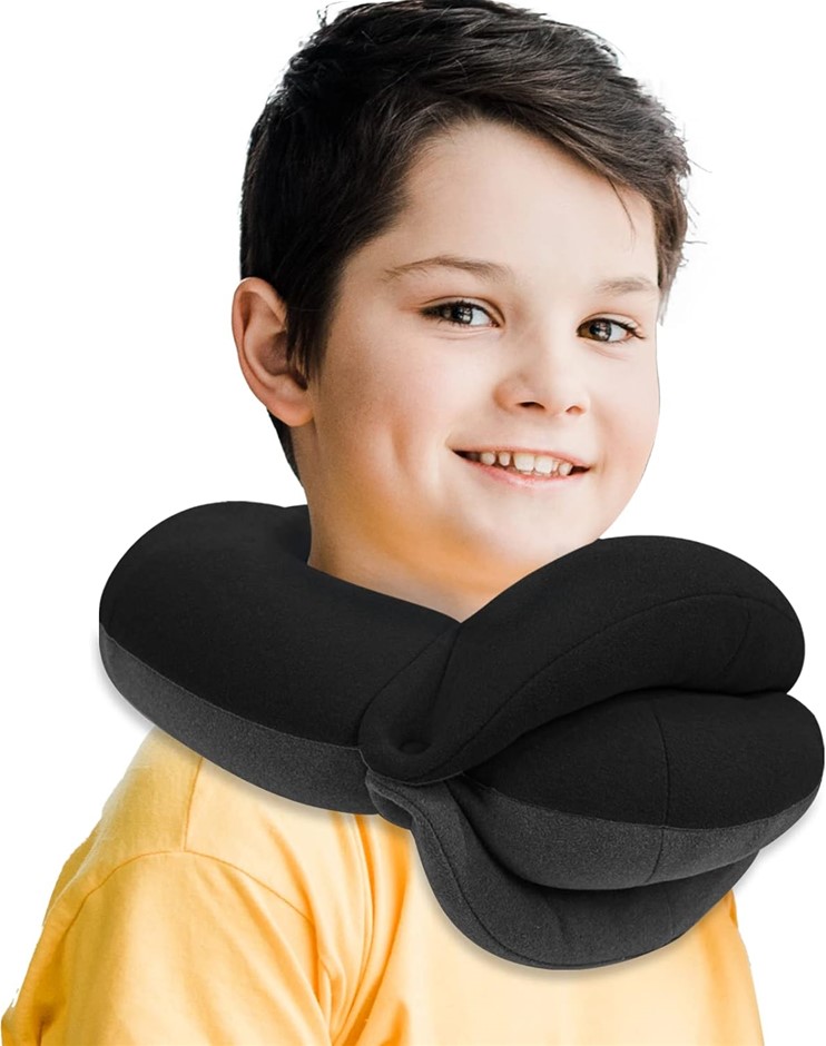 BUYUE Kids Travel Neck Pillow, 360° Head Support for Airplane & Car Seat, S
