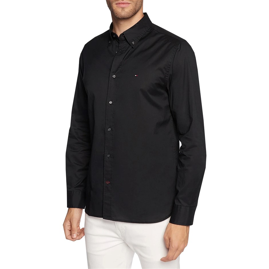 TOMMY HILFIGER Core Flex Poplin RF Shirt, Size L, 100% Cotton, Black (BDS),