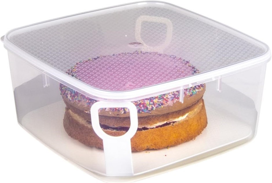 DECOR 001800-004 Cake Storage Box with Lifter for 23cm Cake, Square, Clear,