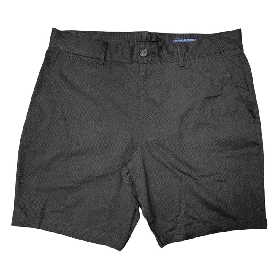 SPORTSCRAFT Men's Textured Short, Size 42, 98% Cotton, Black, AG206265. Bu