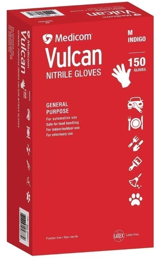 2 x MEDICOM 150pk Vulcan Nitrile Gloves, Medium. NB: Damaged packaging.