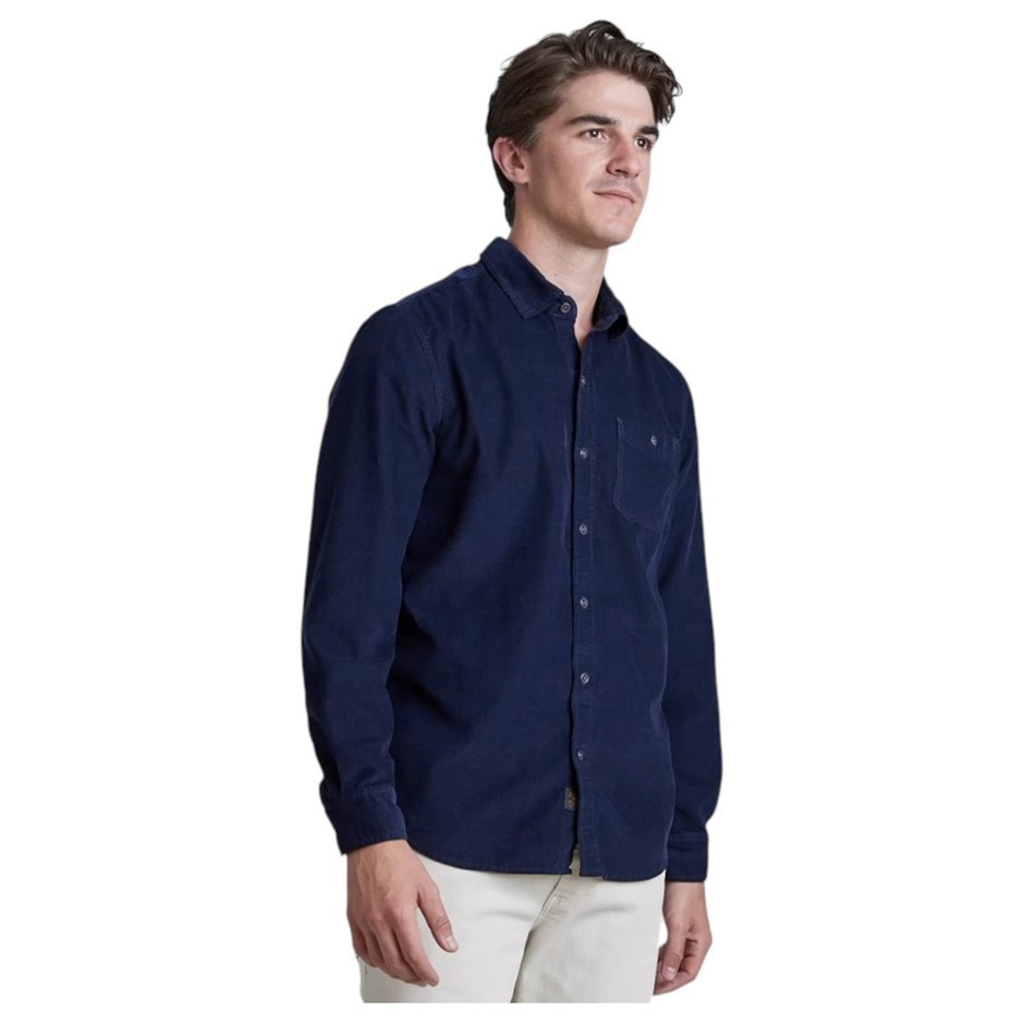 COPPER&OAK Men's Corduroy Shirt, Size 2XL, 98% Cotton, Navy.