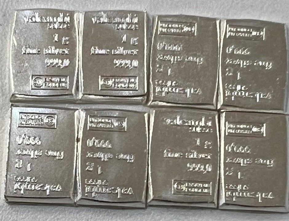 999 FINE SILVER 1g VALCAMBI SUISSE BAR x 8