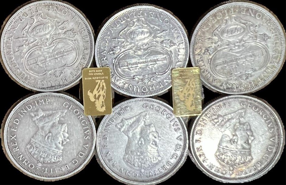1927 Australia Canberra Florin x 3 &1/100 Scott Dale Gold Bar x 2