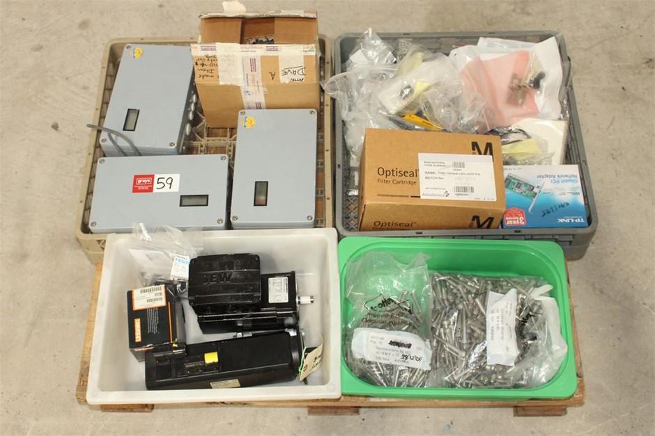 Pallet Of Misc Items Inc Scale Indicators Stepper Motor & S/s Bolts