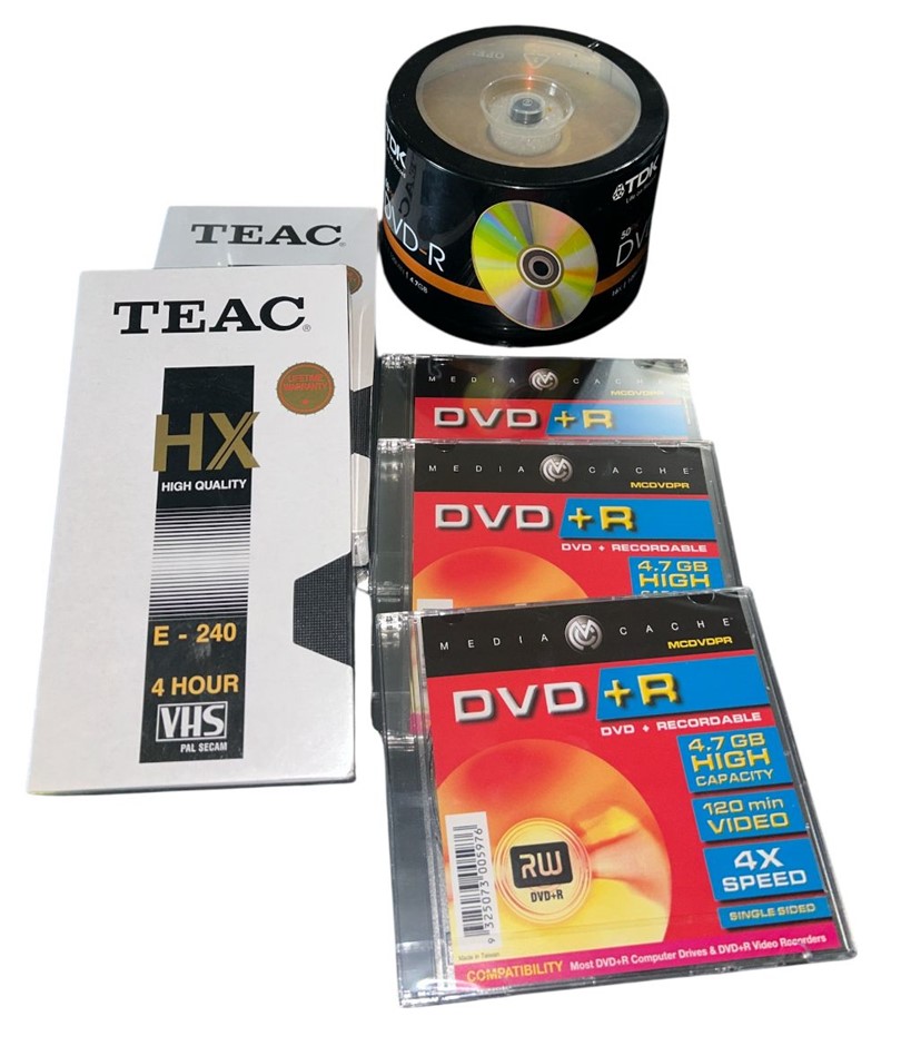6x Blank DVD/VHS Tape Products (2x TEAC VHS Tapes, 3x DVD + R Discst)