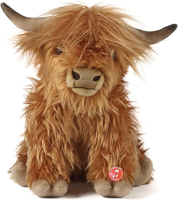 Living Nature Soft Toy - Plush Farm Animal, Highland Cow with Sound (30cm)