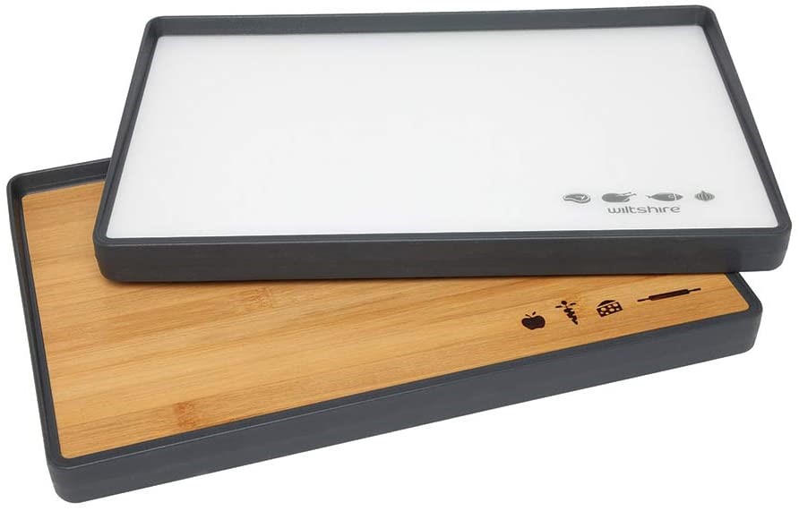 WILTSHIRE Plastic and Bamboo Reversible Chopping Board, White/Brown. NB: We