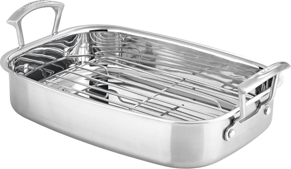 SCANPAN Clad 5 Stainless Steel Induction Roasting Pan, 44 x 27x 13 cm, 5-La