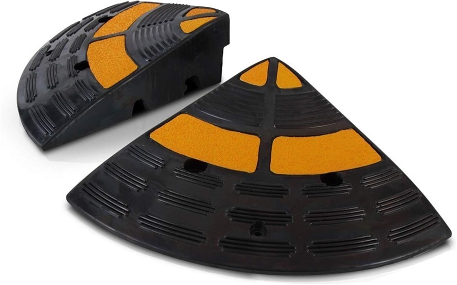 2 x PYLE Vehicle Curb Ramp End Caps - 2PC Heavy Duty Rubber Threshold Drive