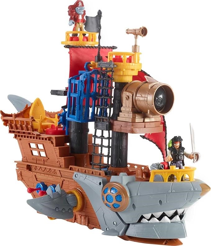 FISHER-PRICE Imaginext Preschool Toy Shark Bite Pirate Ship Playset with F