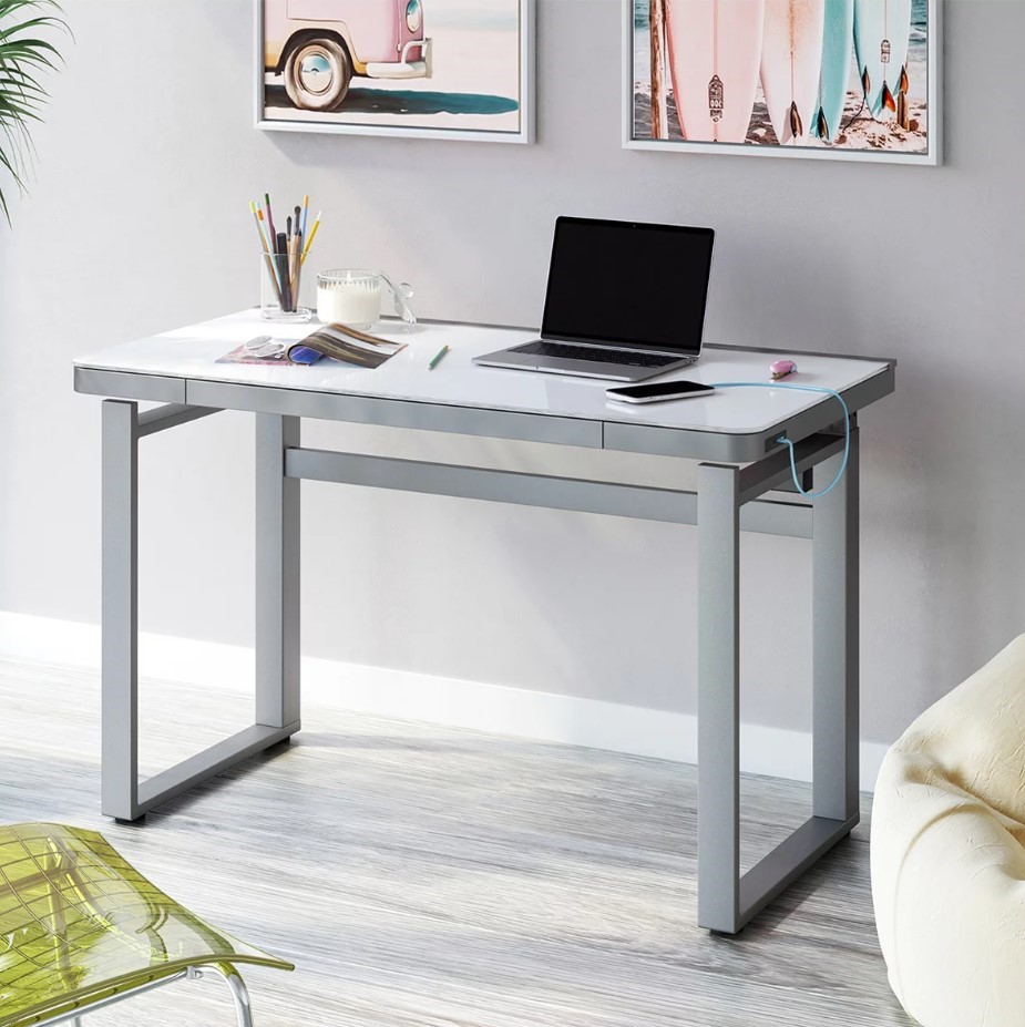 TRESANTI Aurora Height-Adjustable Desk With LED Lighting, Grey. NB: Minor u
