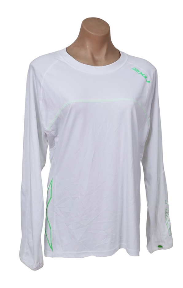 2XU Women's Sailing Short Sleeve Fibretech Tee, Size L, White/Green, WY2404