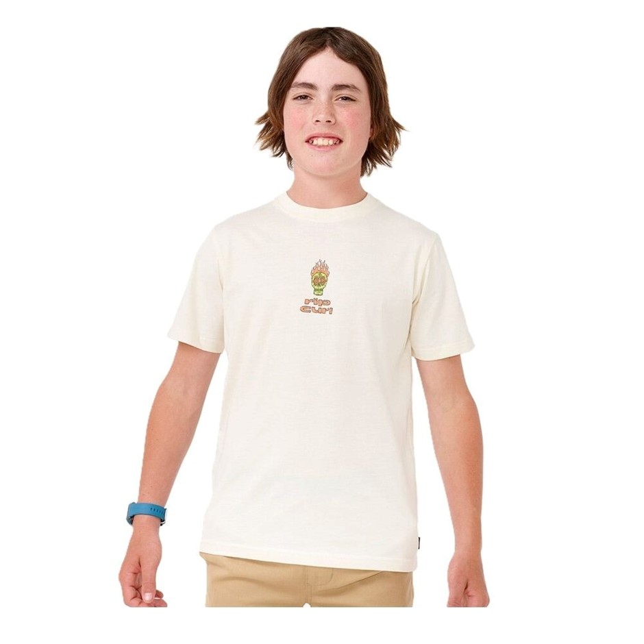 RIP CURL Boy's Cosmic Skull T-Shirt, Size 8, Bone. RRP: $35.99.  Buyers Not