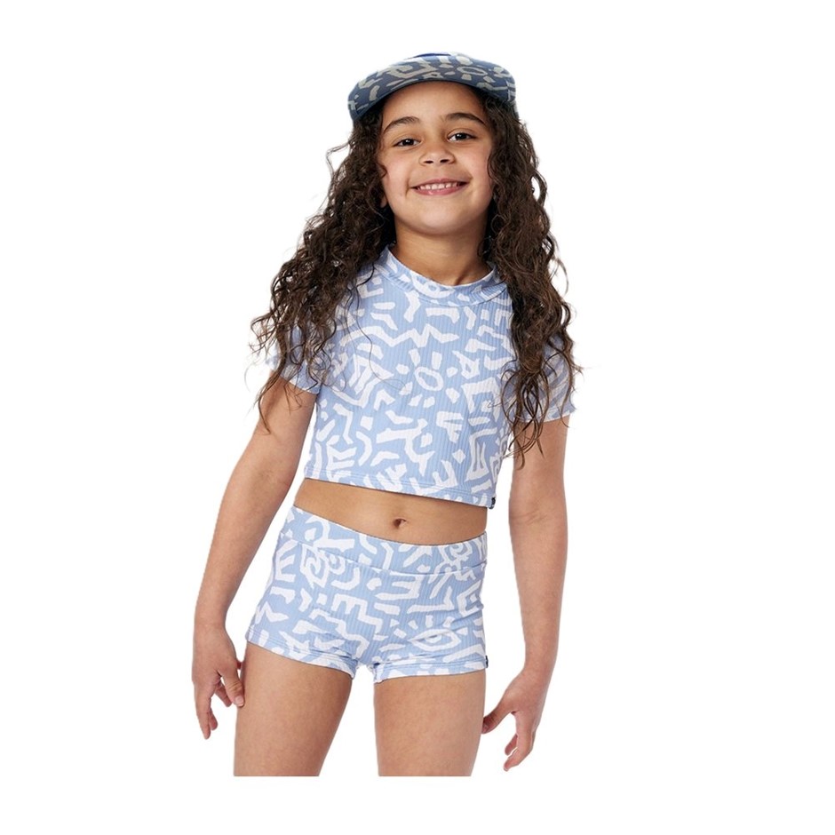 RIP CURL Girl's Search Capped Sleeve Bikini Set: Tee & Bottom - Spray Blue,