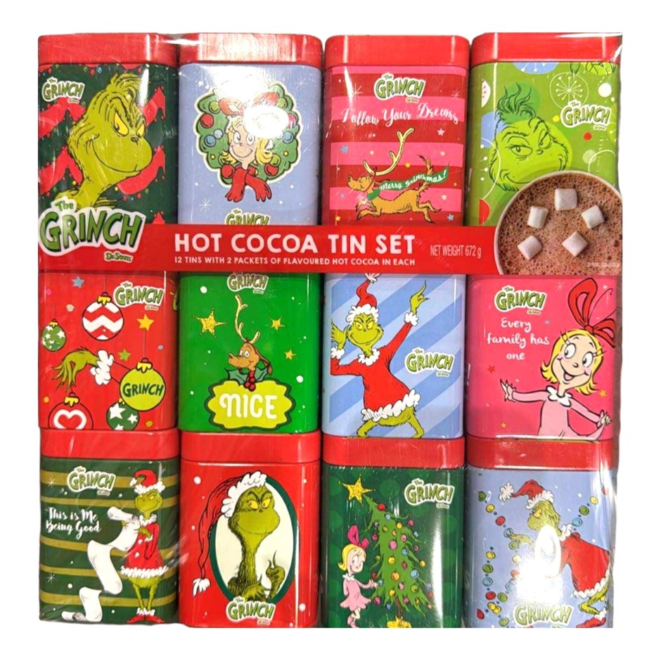 THE GRINCH Hot Cocoa Tin Set, 12 Tins w/ 2 Packets Each, Total 672g. N.B: N