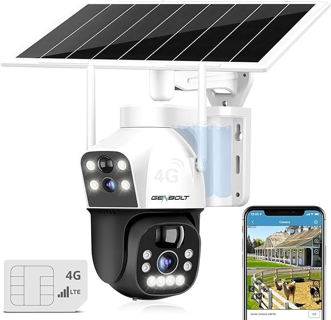 GENBOLT 3G/4G LTE Cellular Solar Security Camera Outdoor Wireless, 8W 15600