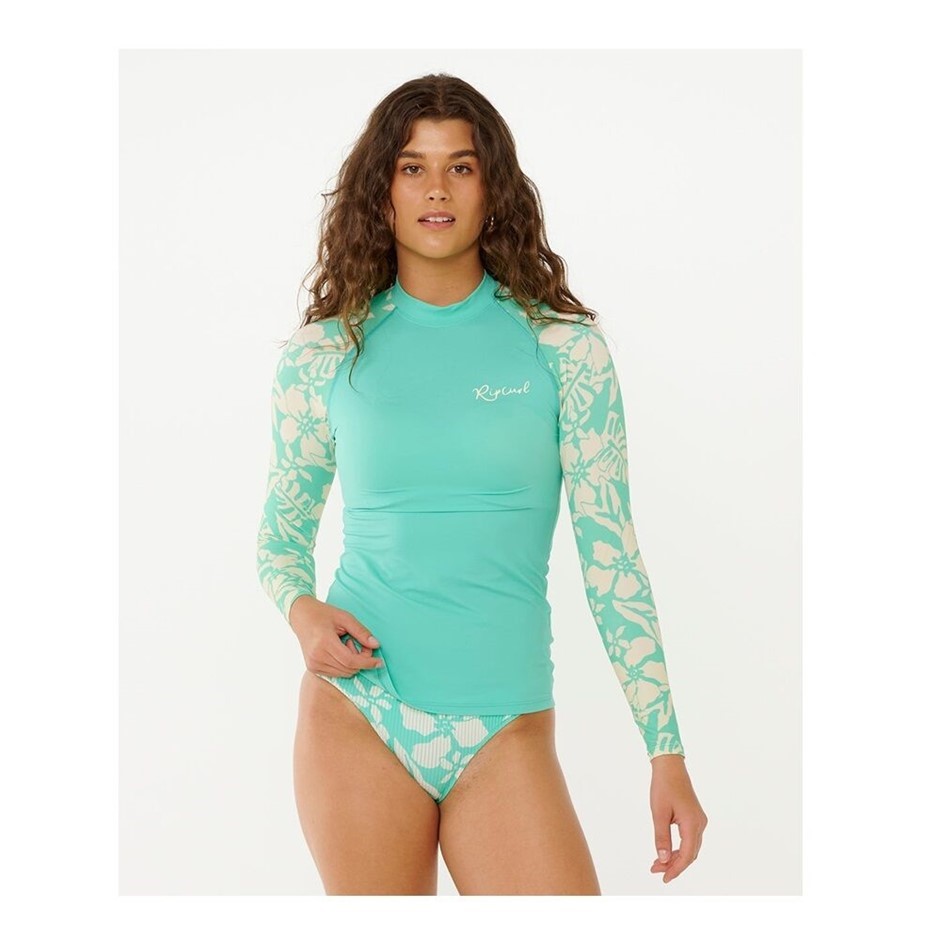 RIP CURL Women's Sun To Sea L/S UV Rashguard, Size 2XS, Aqua (0046). RRP: $
