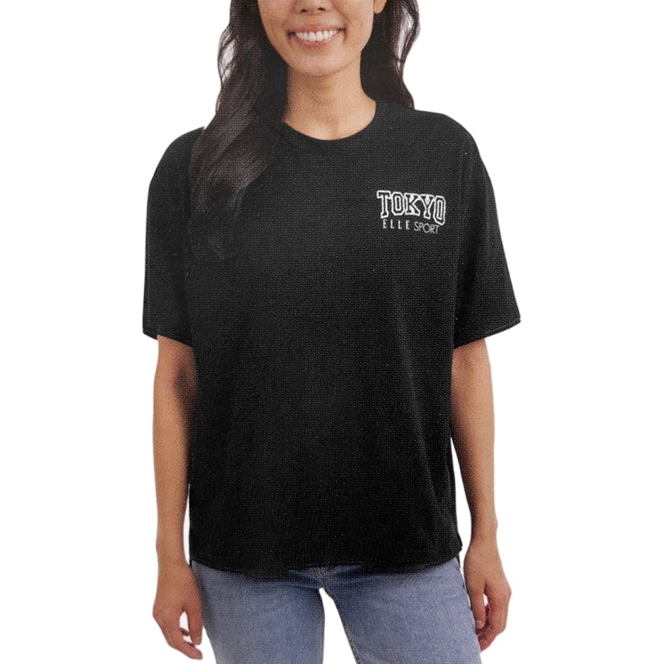 2 x ELLE SPORT Women's City Logo Tee, Size L, 100% Cotton, Black (Tokyo).