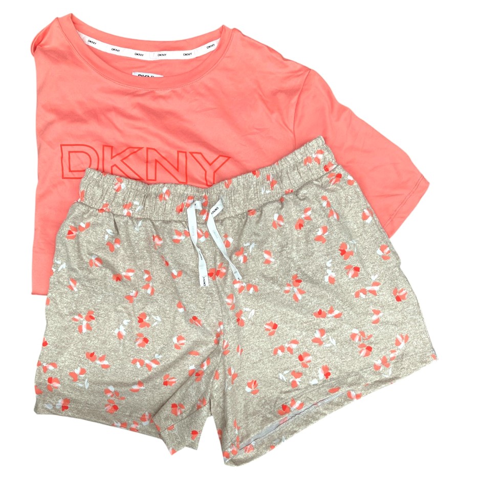 2 x DKNY Women's 2pc PJ Sets, Size XL, Coral. NB: 1x set has shop soil (pen