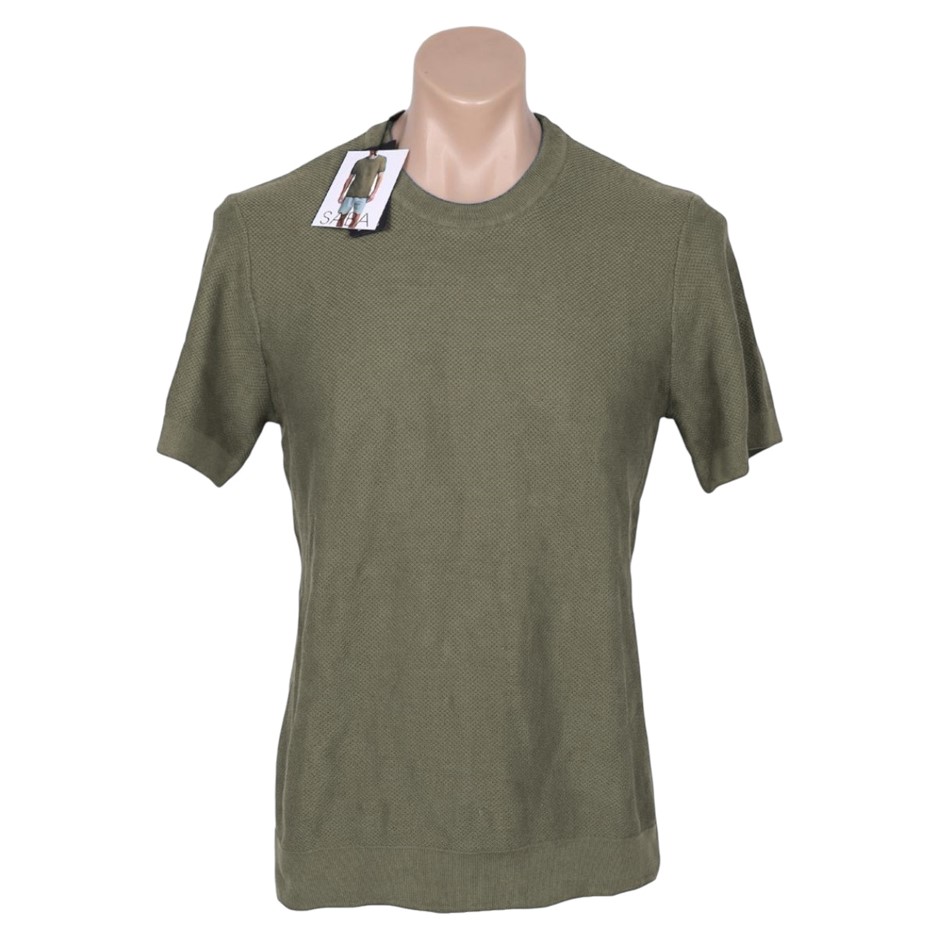 SABA Men's Knitted Textured Tee, Size XL, 100% Cotton, Green, AG24804. NB: