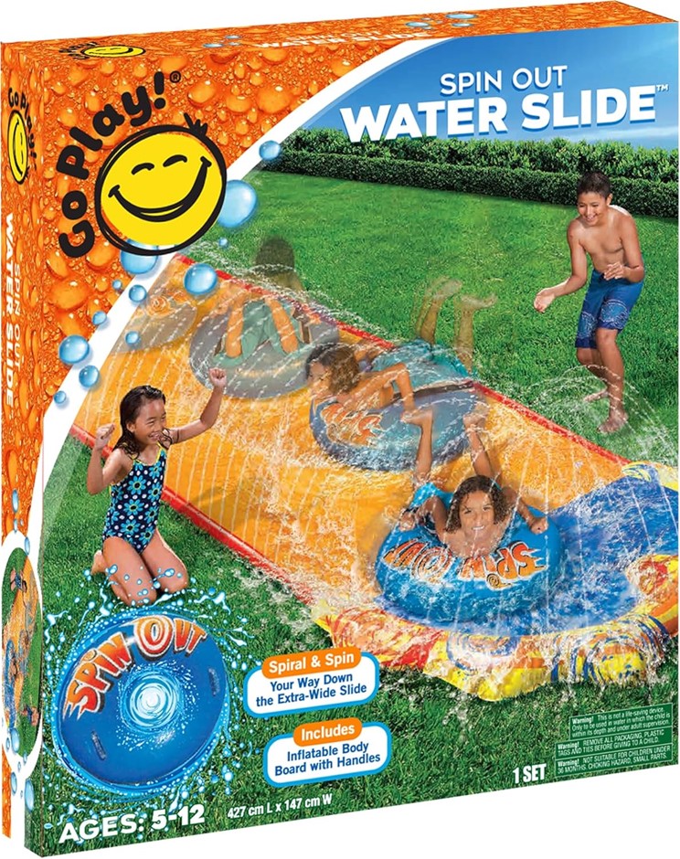 Go Play! Spin Out Water Slide with 1 Bodyboard, Extra Wide Lane, Summer Toy