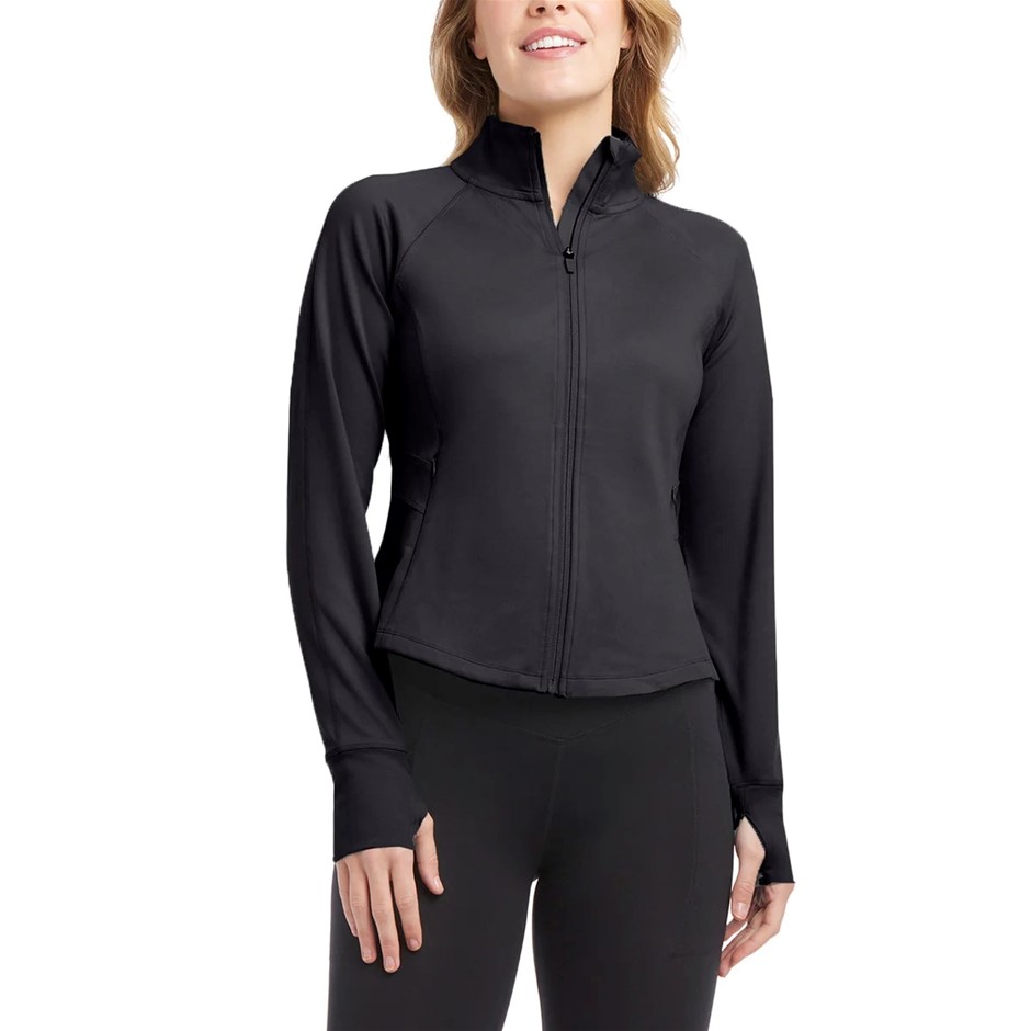 DANSKIN Women's Tulip Hem Yoga Jacket, Size S, Black Salt.