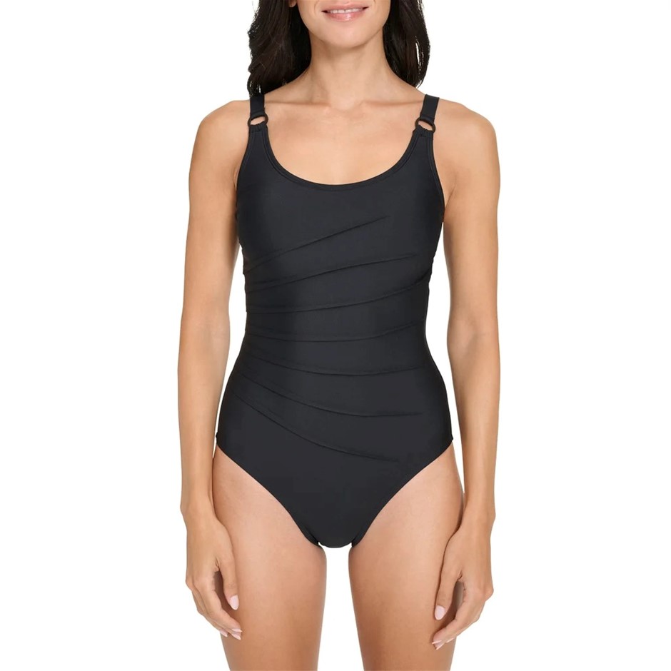DKNY Women's Padded Swimsuit, Size S, Black (Starburst).