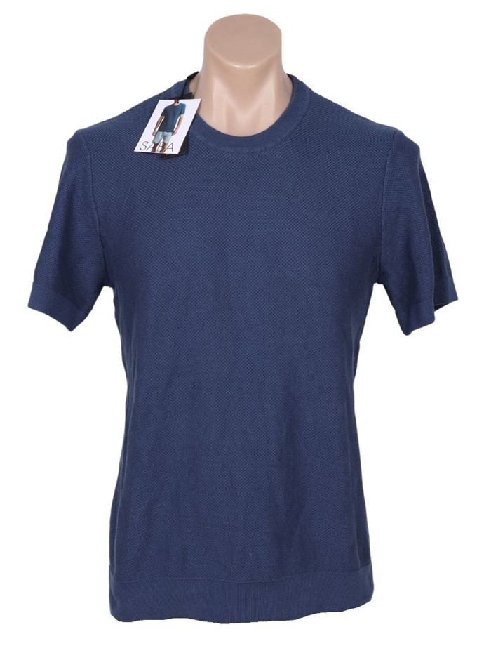 2 x SABA Men's Knitted Textured Tees, Size XL, 100% Cotton, Denim Blue, AG2