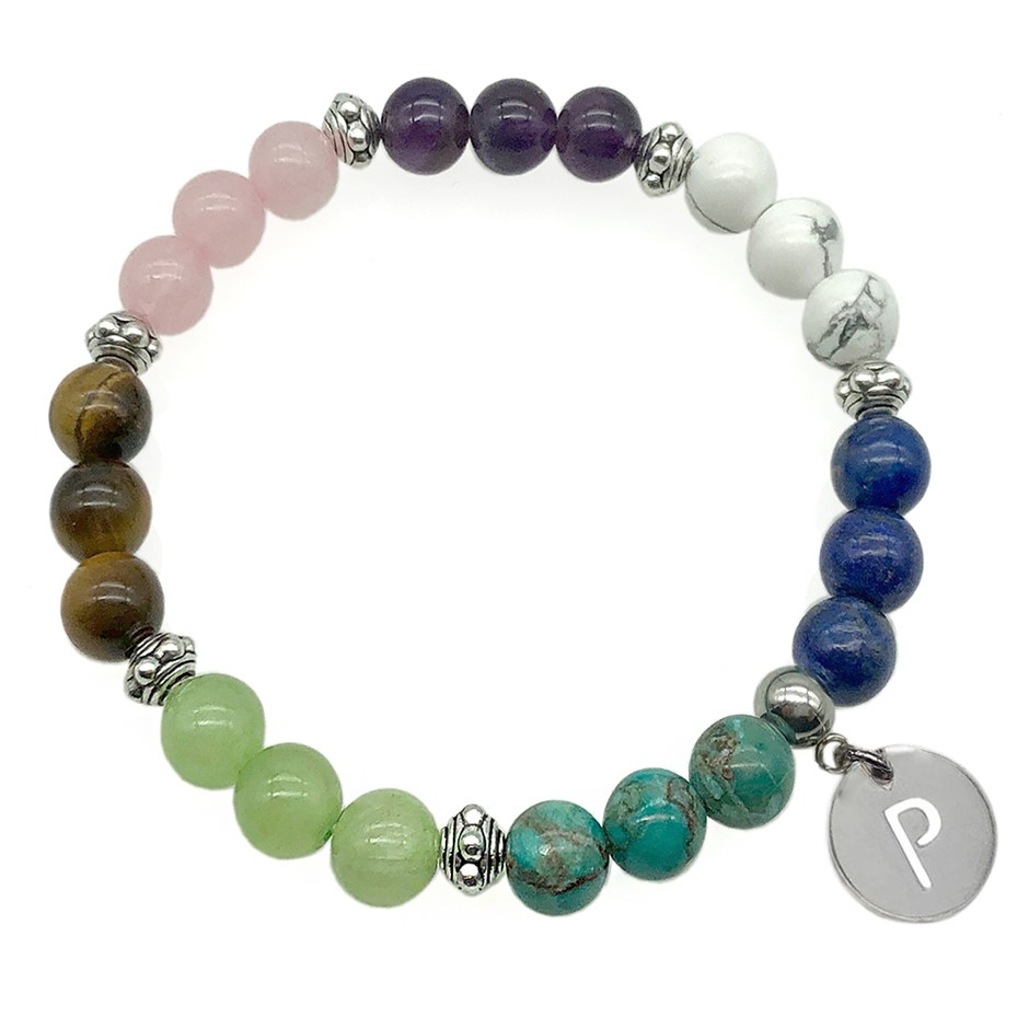 8mm Multi & Antique Silver Spacer Bead Letter 'P' Bracelet.