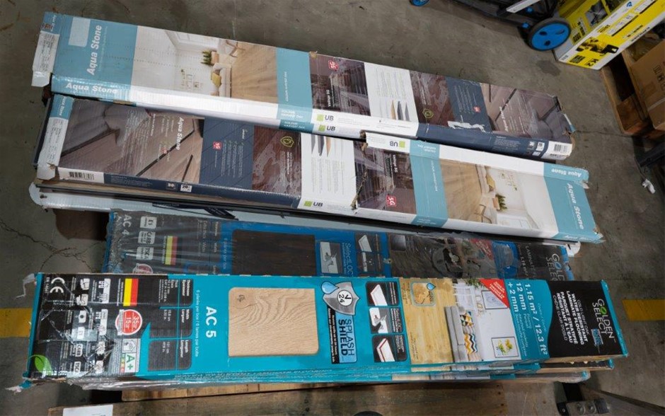 Pallet of Laminates Flooring. NB: Some end damaged.