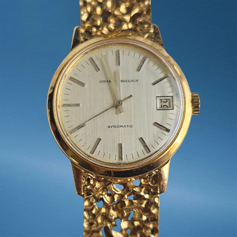 Girard Perregaux 9KT Gold Gyromatic Vintage Custom 9KT Gold Bracelet WxO