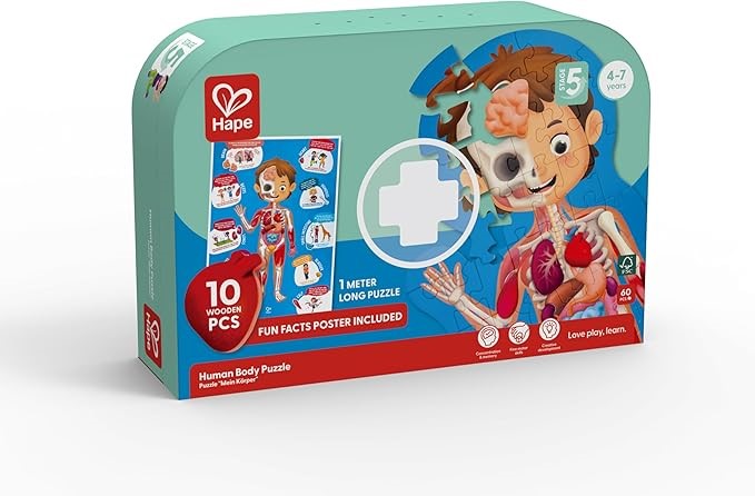 HAPE Wooden Human Body Learning Puzzle - Kids Anatomy Educational Toy with