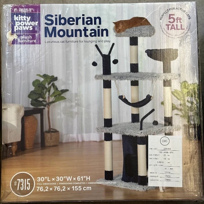 SIBERIAN MOUNTAIN Cat Tree, blue, 5ft tall.