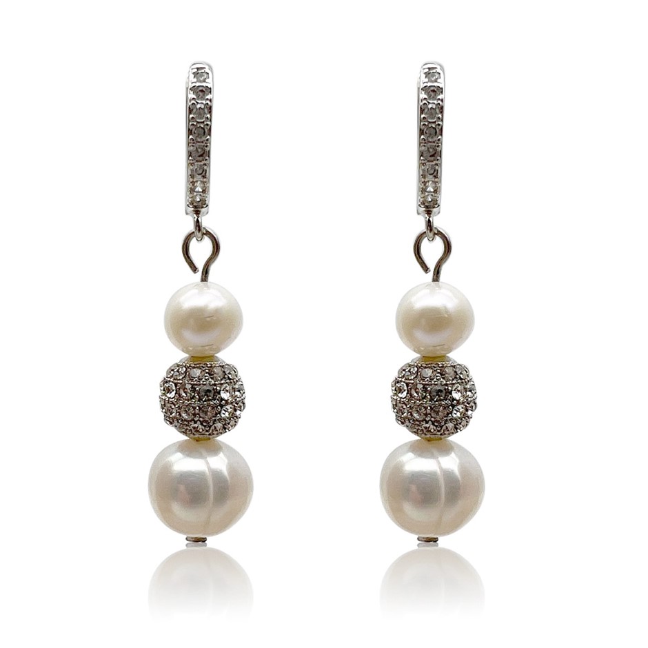 5-8mm Pearl Swarovski® Crystal & Real Platinum Plated Drop Earrings