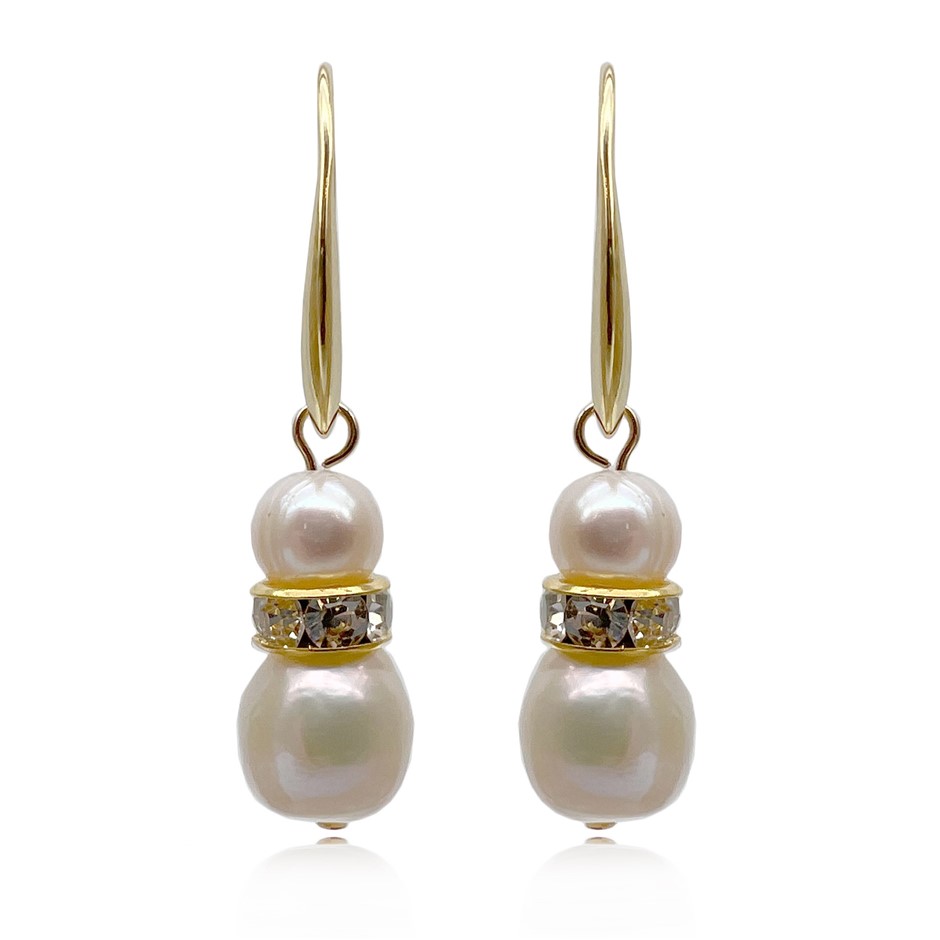 Freshwater Pearl & Baroque Dangling Gold Plated Drop Earrings