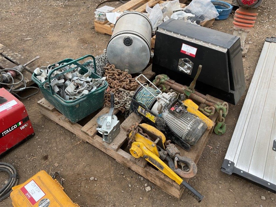 Pallet of Assorted Winches & Tie Down Fasteners