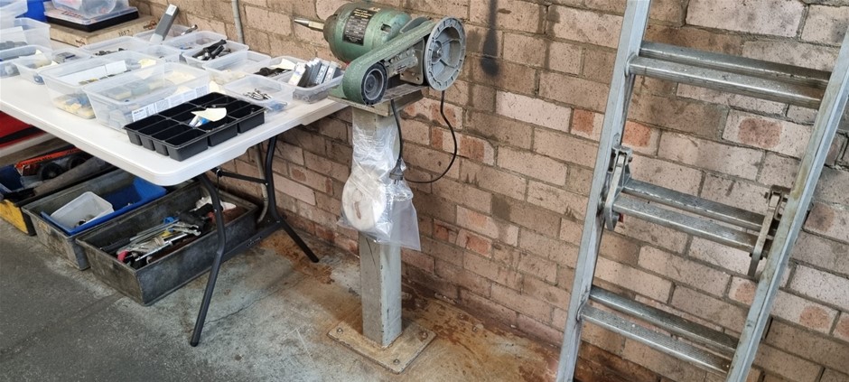 Belt Grinder with Polisher Flap Wheel Attachment on Pedistal