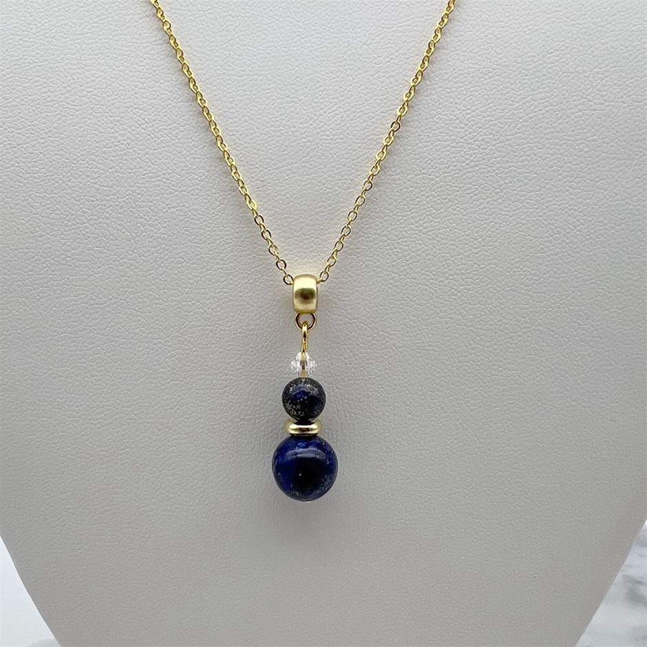 Lapis Lazuli & Swarovski® Austrian Crystal Gold Plated Pendant Necklace
