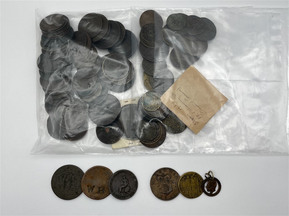 Approx. 117 x Asstd Advertising Pennies c. 1500-1900s