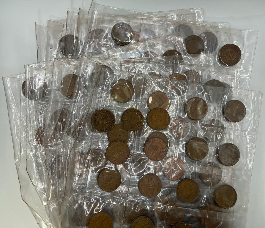 Approx. 196 x AU One Penny Bronze Coins George V - QEII c. 1914-58