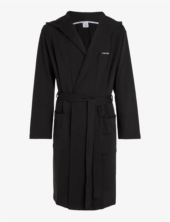 CALVIN KLEIN Men's Cotton Long Robe, Size S/M, Black (UB1), NM2377.