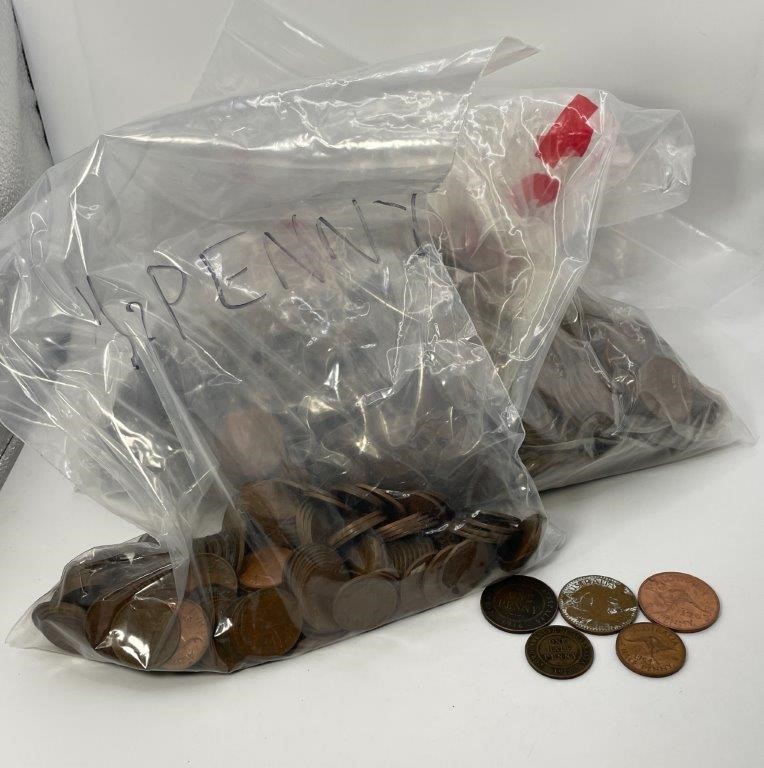 Approx 1000 x Asstd AU George V - QEII Penny & Half-pennies c.1911-64