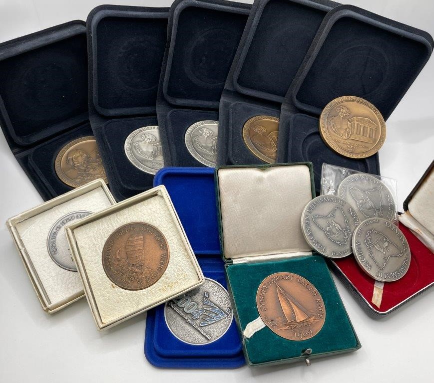 Approx 12 x Asstd Tasmanian Commemorative Medals inc Stg Sil c. 1900s