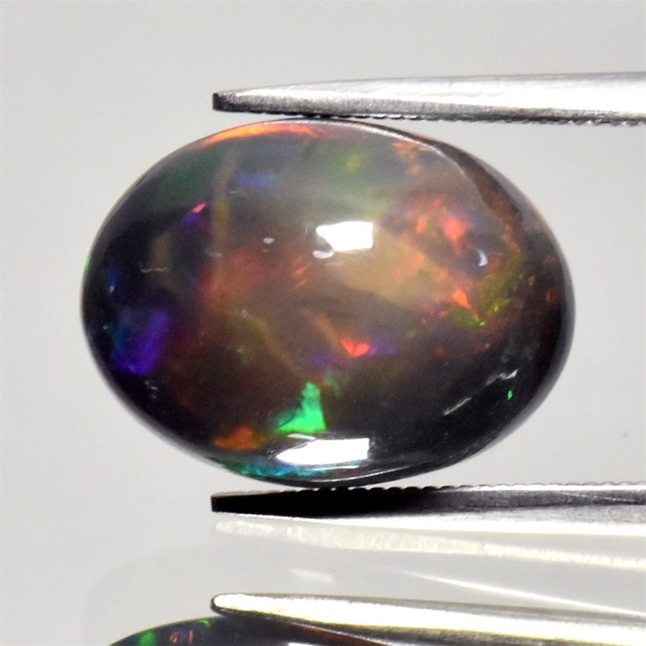 5.03ct Oval Cabochon Cut Play Of Color Black Opal Gemstones - 1Pc