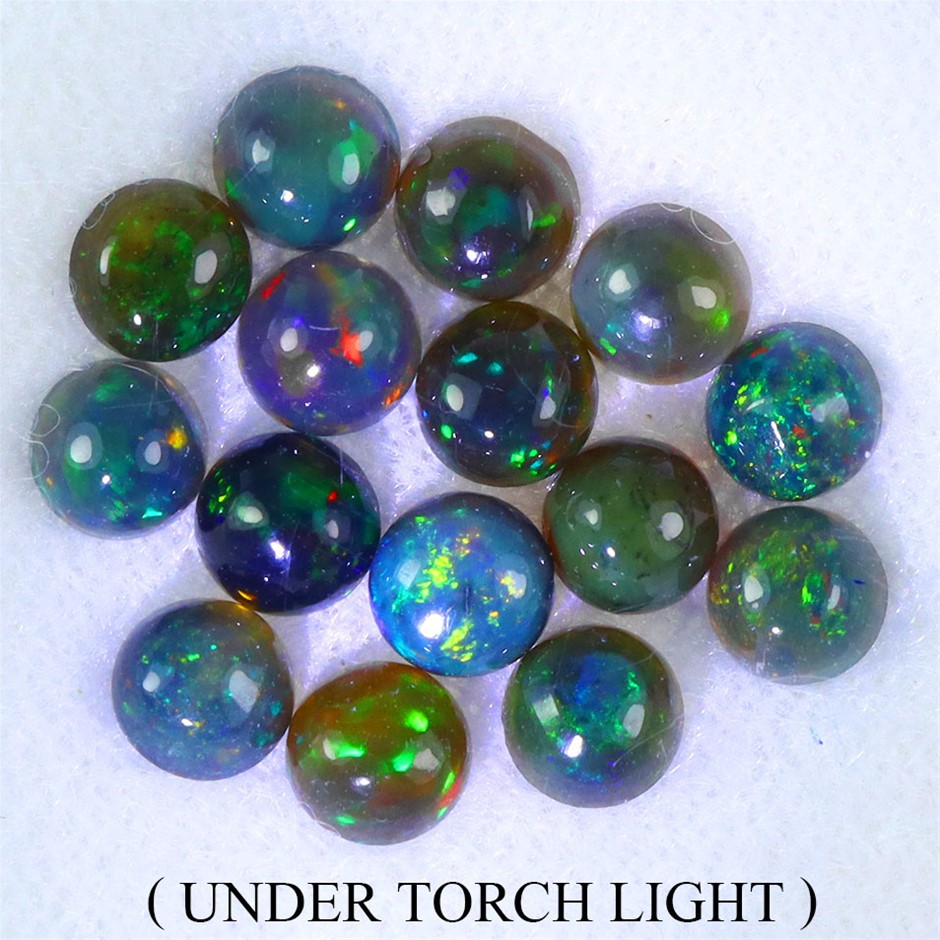 2.81ct Round Cabochon Cut Play Of Color Black Opal Gemstones - 15Pcs