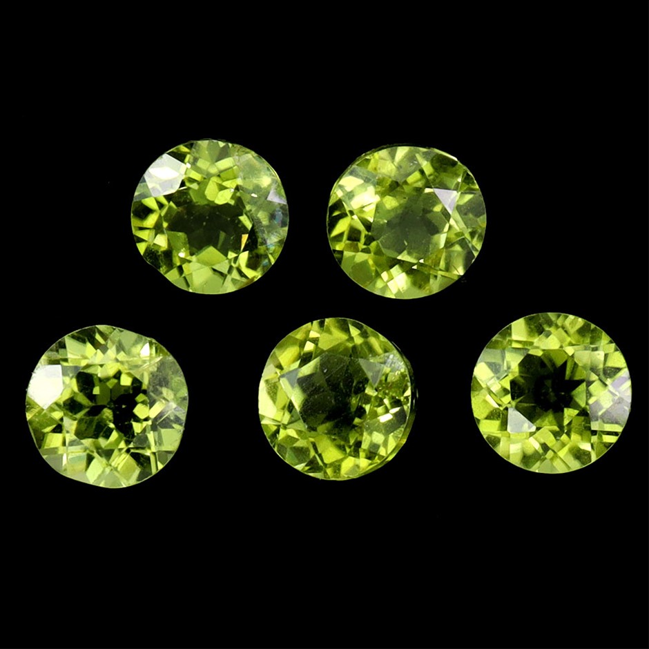 4.46ct Round Facet Cut Green Peridot Gemstones - 5Pcs