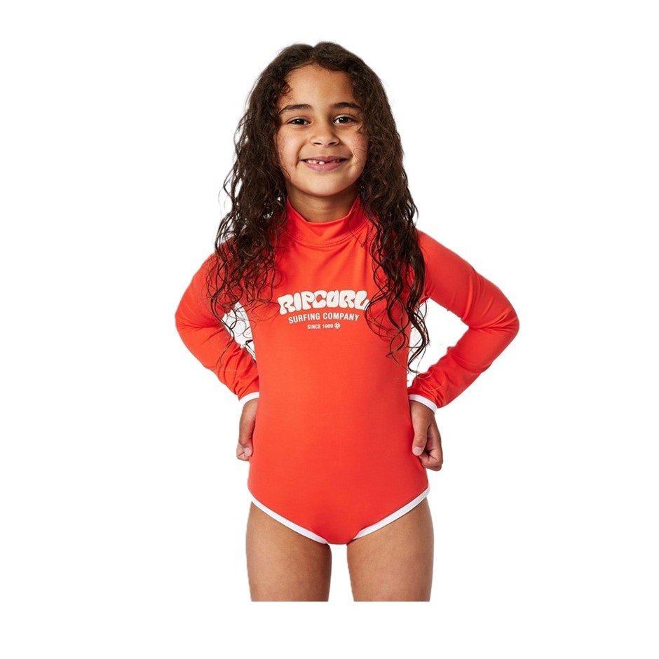RIP CURL Girl's Surf Puff Long Sleeve Surf Suit - Hot Coral, Size 5-6. RRP: