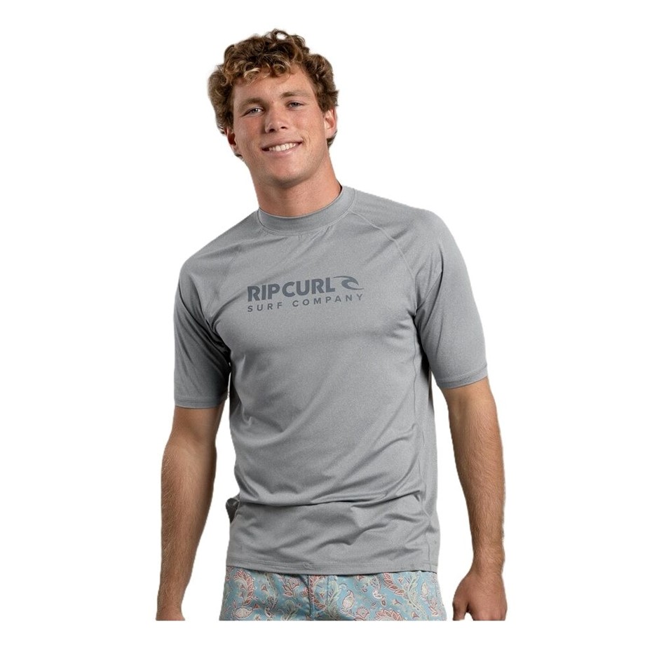RIP CURL Men's Shock UPF Short Sleeve Rash Guard, Size 2XL, Light Grey Marl
