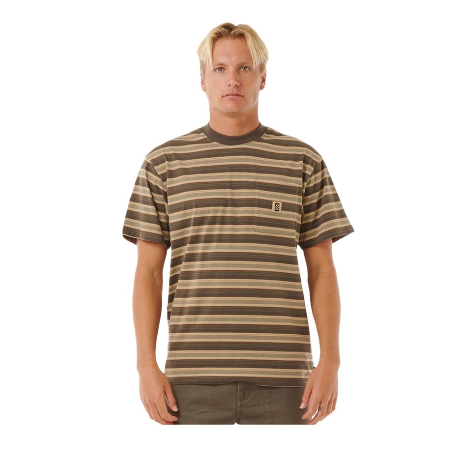 RIP CURL Men's Search Stripe Short Sleeves Tee, Size XS, Deep Rock. RRP:69.
